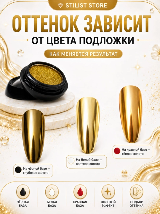 Зеркальная втирка для ногтей, серебряный хром с аппликатором — STILIST STORE