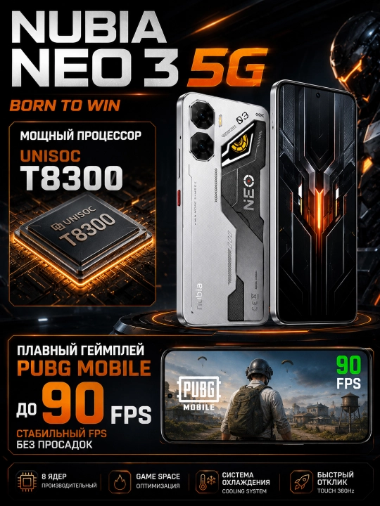 ZTE Nubia Neo 3 5G  – Игровой смартфон,AMOLED 120 Гц,UNISOC T8300,6000 мАч,50 МП