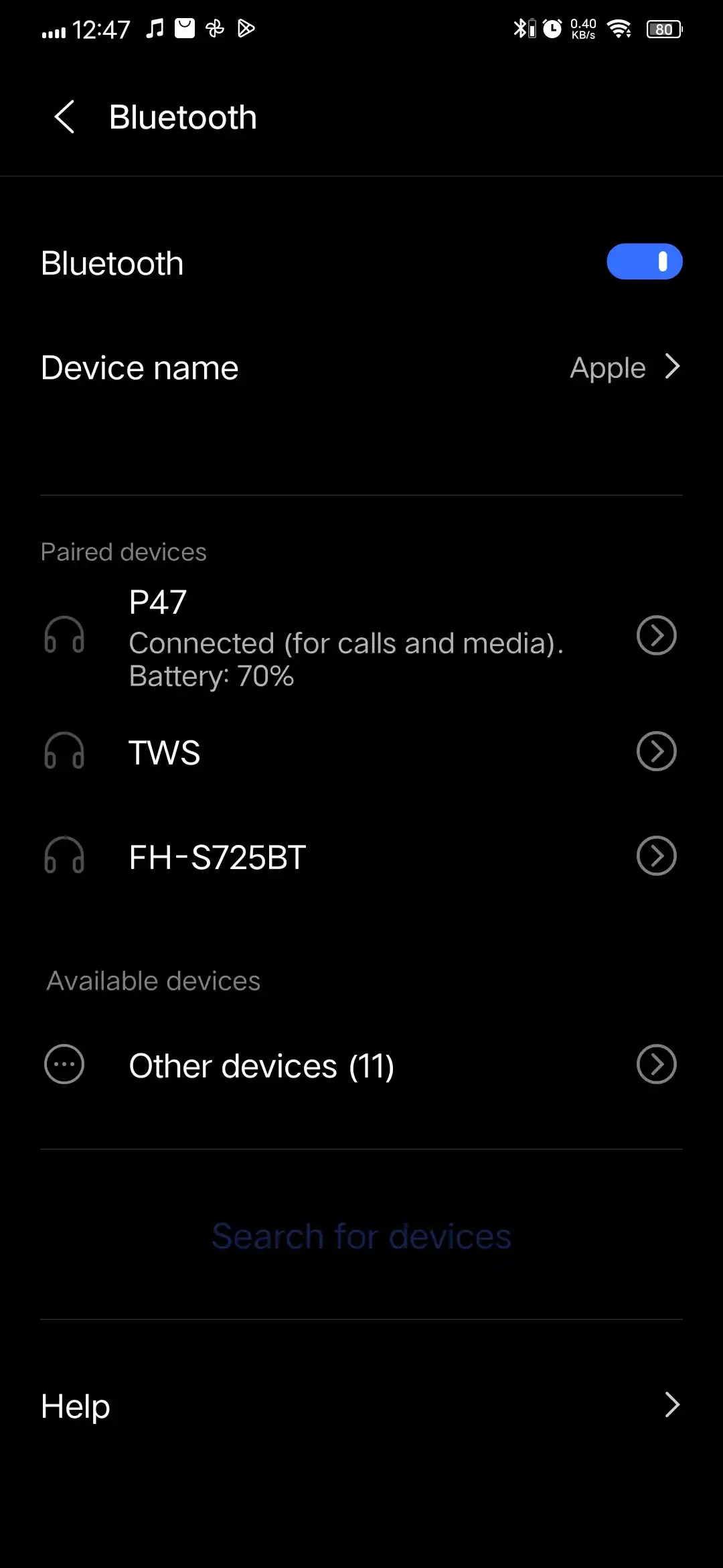 Simsiz quloqchinlar P47, Bluetooth 5.0, yig'iluvchan, mikrofon bilan, shovqinsiz