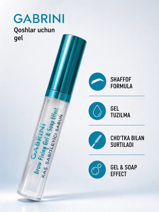 GABRINI Brow Fixing Gel & Soap Effect, прозрачный гель-мыло для бровей со щеточкой - 