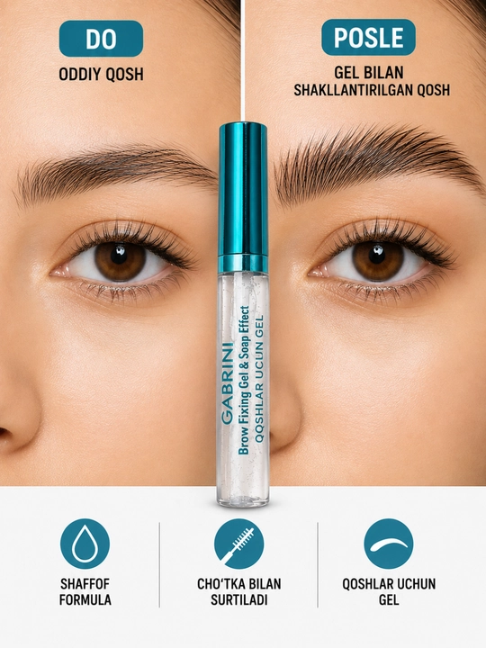 GABRINI Brow Fixing Gel & Soap Effect, прозрачный гель-мыло для бровей со щеточкой