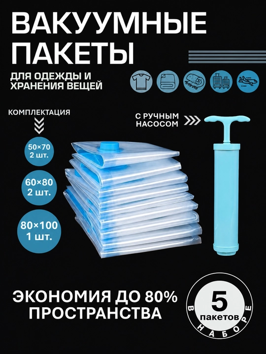 Вакуумные пакеты для компактного хранения одежды и вещей - 