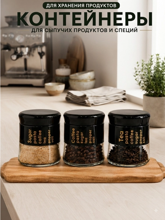 Стеклянная емкость для хранения сухих продуктов и специй с герметичной крышкой