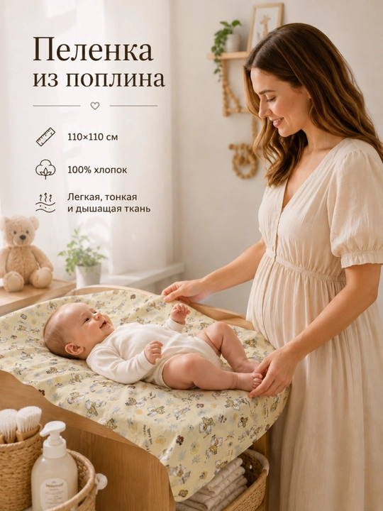 Пелёнка для новорождённых, детская простыня, поплин, 100% хлопок, 110×110 см