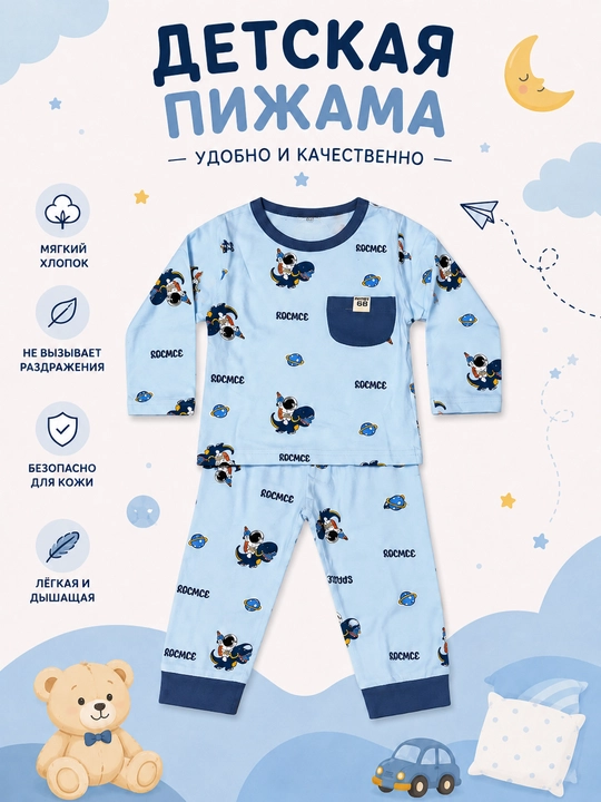 100% paxtadan tayyorlangan o‘g‘il bolalar uchun qulay va sifatli pijama