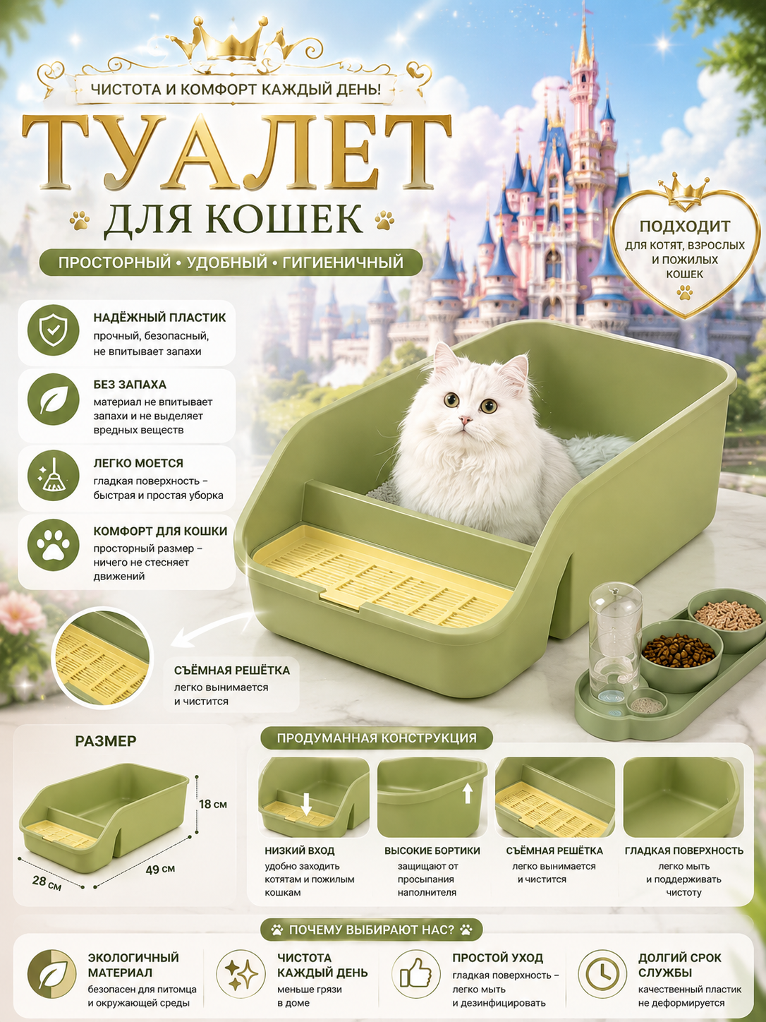 Лоток для кошек с высокими бортиками - 