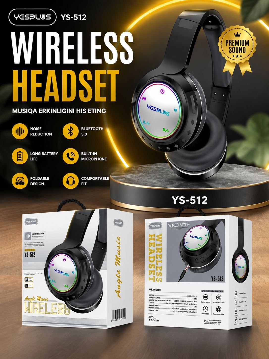 Yesplus ys 512 naushnik katta simsiz quloqchin - 