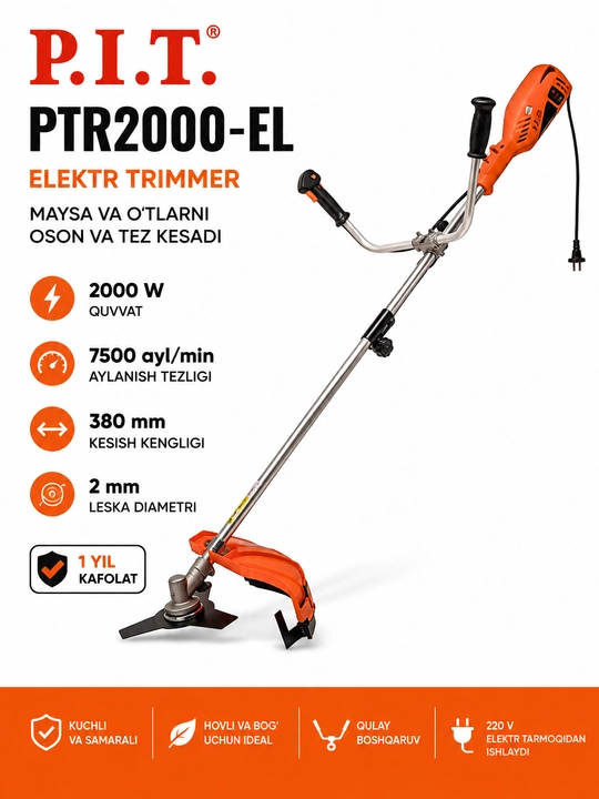 P.I.T. PTR2000-EL elektr trimmer 2000W, 7500 ayl/min, 380 mm, 2 mm leska