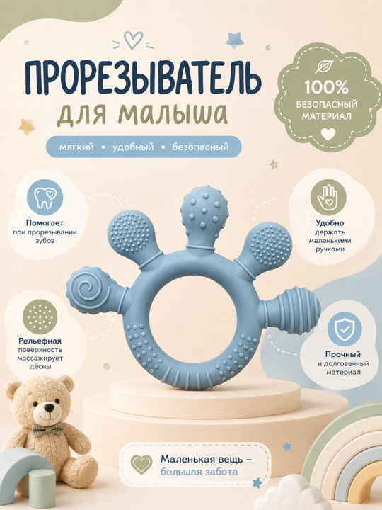 Силиконовый прорезыватель для малышей с рельефными элементами, игрушка для массажа дёсен