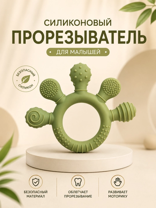 Силиконовый прорезыватель для малышей с рельефными элементами, игрушка для массажа дёсен - 