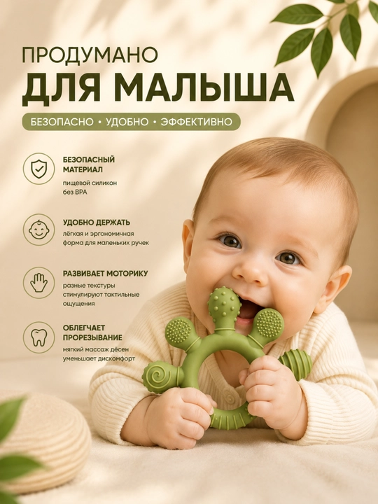 Силиконовый прорезыватель для малышей с рельефными элементами, игрушка для массажа дёсен