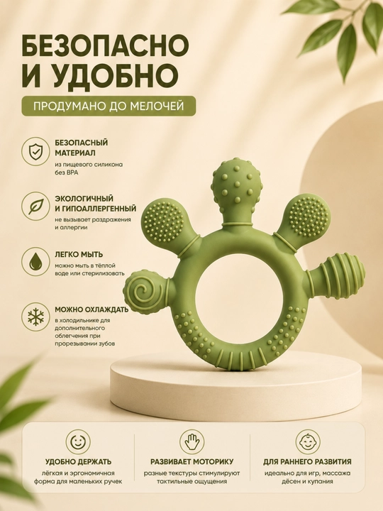 Силиконовый прорезыватель для малышей с рельефными элементами, игрушка для массажа дёсен