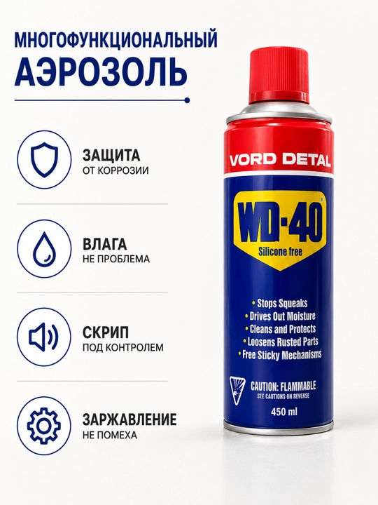 WD40 ko‘p funksiyali aerozol moyi, avtomobil va uy uchun zanglashga qarshi sprey 450 ml
