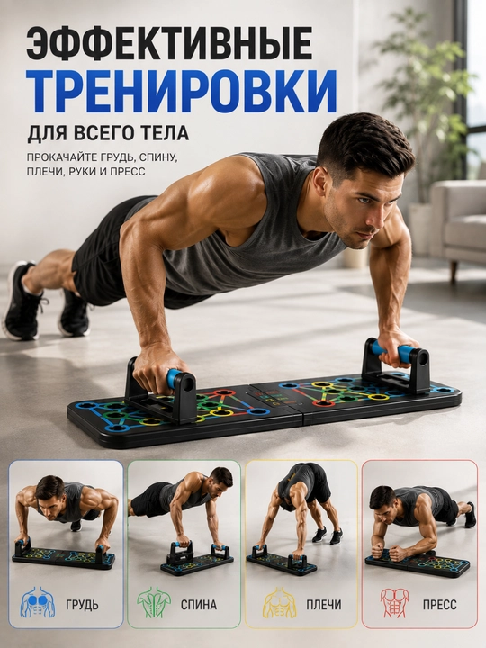 Платформа-доска для отжиманий Push Up Board с упорами и эспандерами