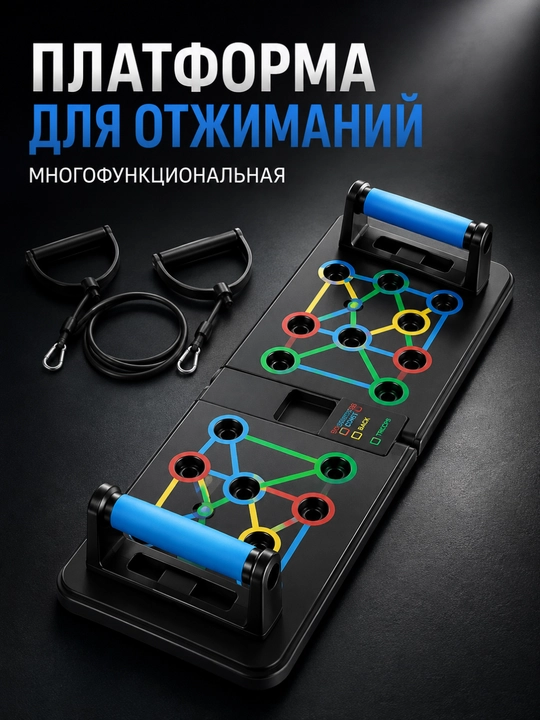 Otjimaniya uchun platforma-doska, tutqichli Push Up Board va espanderlar bilan - 