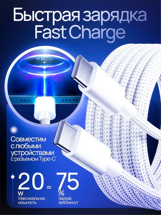 Кабель Type-C to Type-C проводной 60W для iPhone подходит для iPhone 15, 16 pro/pro max