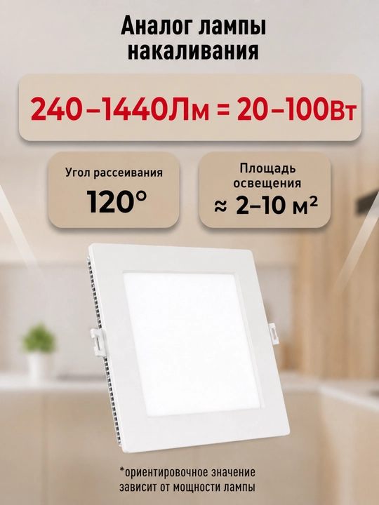 LED chiroq UltraSlim DVO1620 kvadrat 3-18W, 4000K, neytral oq yorug'lik