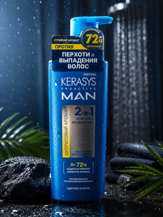 Kerasys Proactive Man шампунь 2в1 против перхоти с цитрусовым ароматом 400 мл