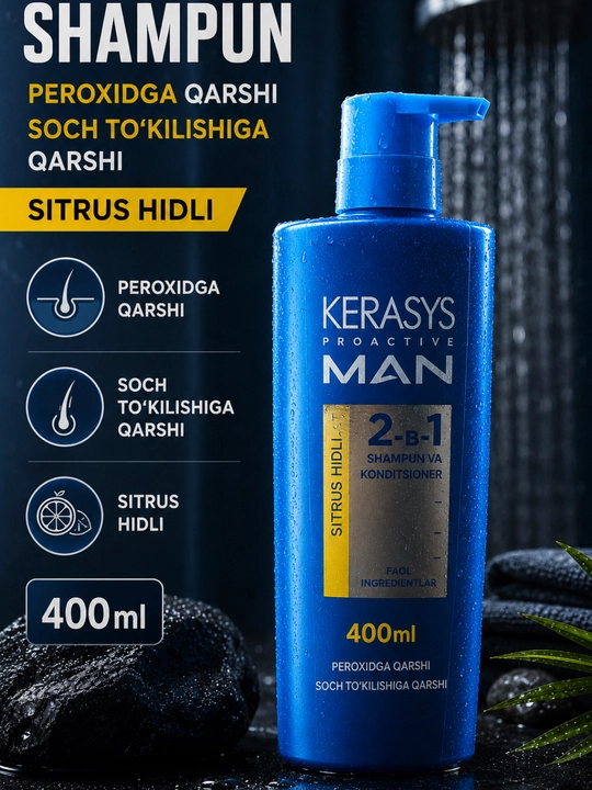 Kerasys Proactive Man шампунь 2в1 против перхоти с цитрусовым ароматом 400 мл