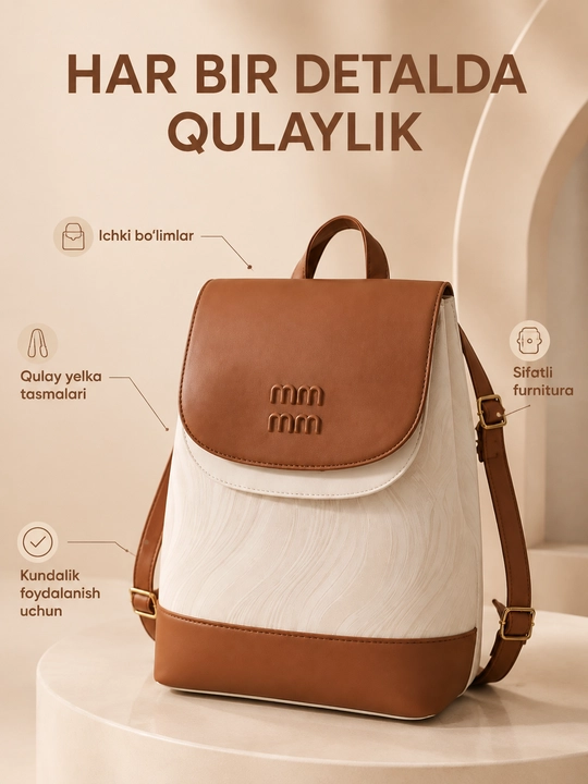Ayollar uchun nafis eko charm ryukzak, zamonaviy va qulay kundalik yelka sumkasi
