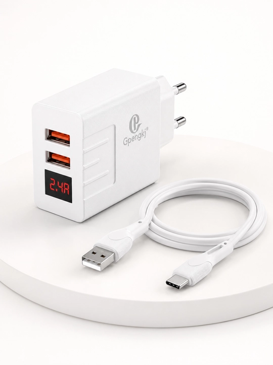 Сетевое зарядное устройство Gpengkj для телефона, 2 USB, дисплей, 2,4 А, кабель 1 м