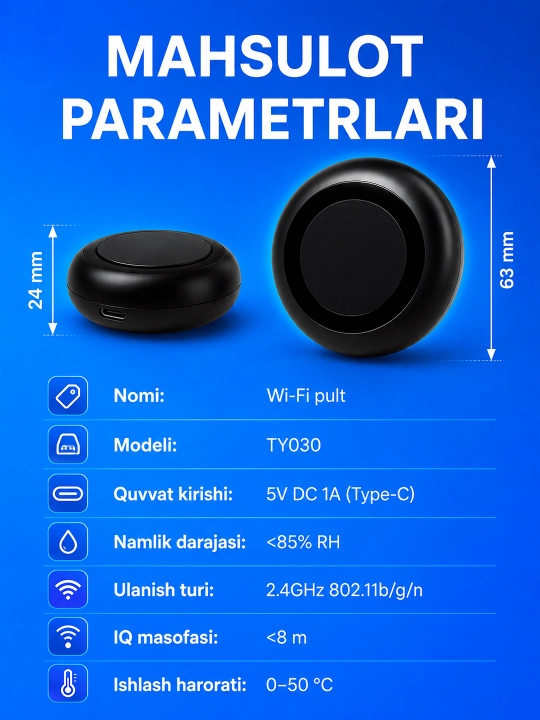 Tuya TY030 aqlli IK-pult Wi-Fi, Smart Life va Alisa orqali boshqarish