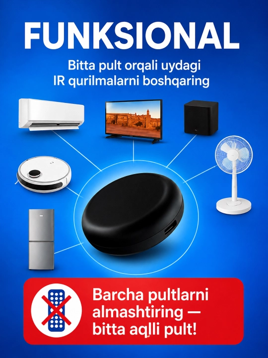 Tuya TY030 aqlli IK-pult Wi-Fi, Smart Life va Alisa orqali boshqarish