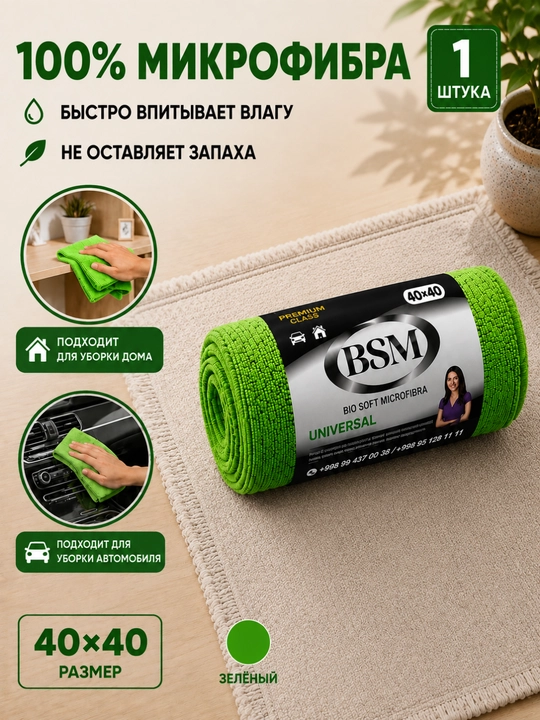 Салфетка из микрофибры 40×40 см BSM универсальная для дома и автомобиля - 