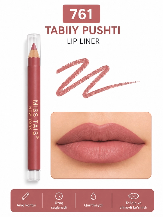 MISS TAIS Lip Liner — lab hoshiyasi uchun qalam, 12 xil rangda