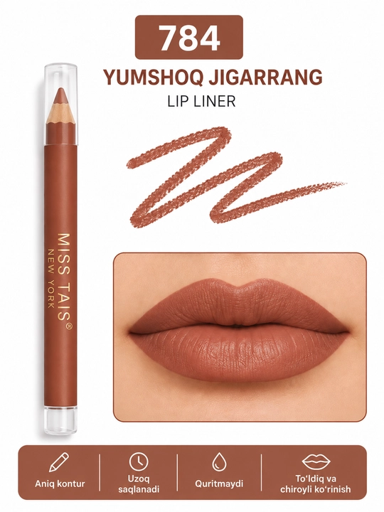 MISS TAIS Lip Liner — lab hoshiyasi uchun qalam, 12 xil rangda