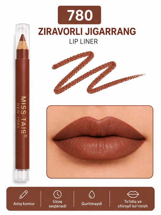 MISS TAIS Lip Liner — lab hoshiyasi uchun qalam, 12 xil rangda