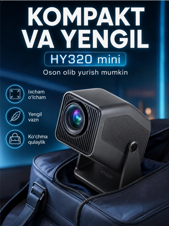 Smart HY320 mini proyektor, Wi-Fi, Android 11, uy va kino uchun portativ proyektor