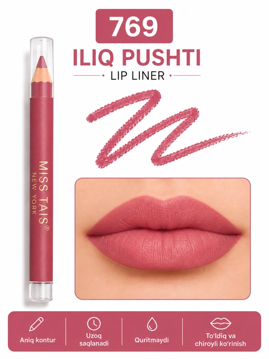 MISS TAIS Lip Liner — lab hoshiyasi uchun qalam, 12 xil rangda