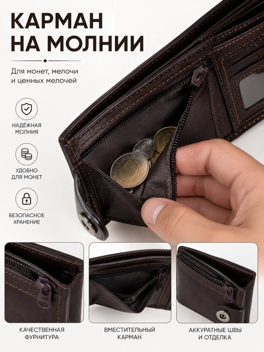 Мужской кошелек для карт и наличных, компактное классическое портмоне