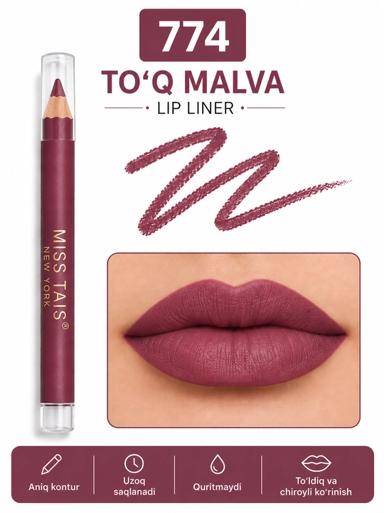 MISS TAIS Lip Liner — lab hoshiyasi uchun qalam, 12 xil rangda