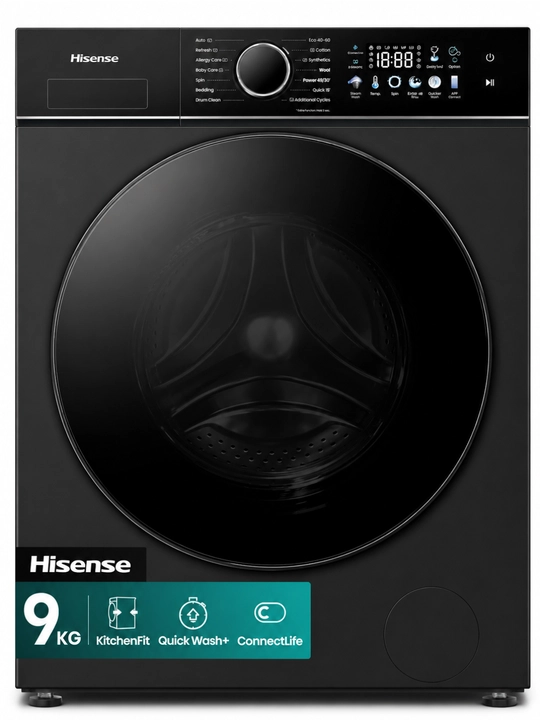 Hisense kir yuvish mashinasi, 9 kg, inverter motor, bug‘li yuvish, Wi-Fi