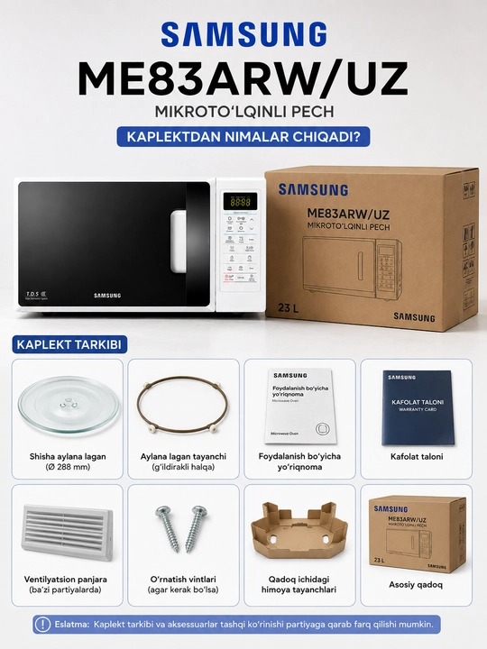 Samsung ME83ARW/UZ 23 litrli mikroto‘lqinli pech