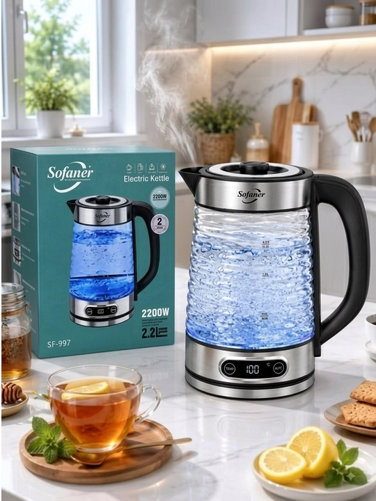 BOSCH 1.8L elektr choynagi, LED yoritgichli zamonaviy shisha choynak, quvvati 1500 Vt - 