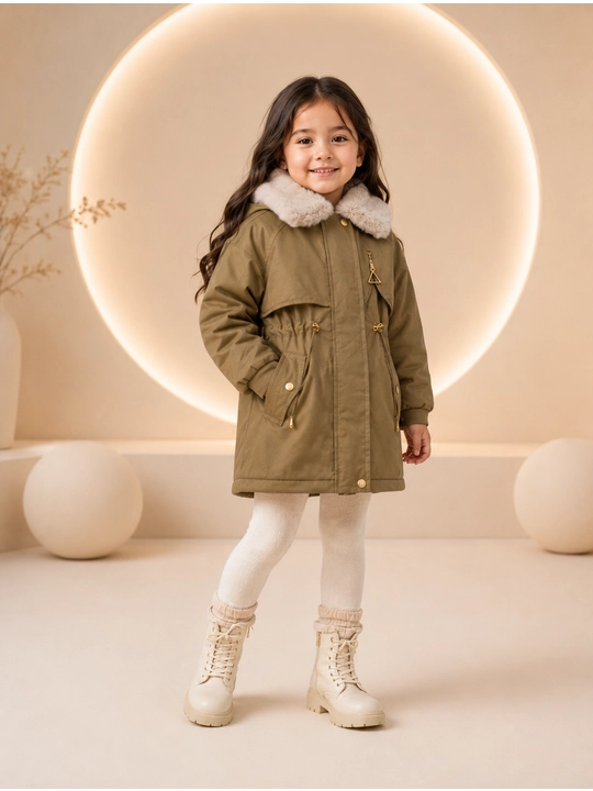 Qiz bolalar qishki kurtkasi, parka, ichi issiq mo'ynali, 1–5 yosh - 