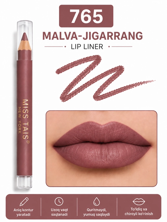 MISS TAIS Lip Liner — lab hoshiyasi uchun qalam, 12 xil rangda