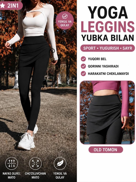 Ayollar uchun fitnes va yoga uchun yubkali legginslar
