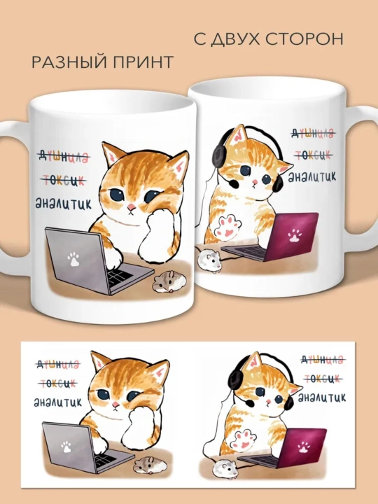 Кружка с котиками, для чая и кофе