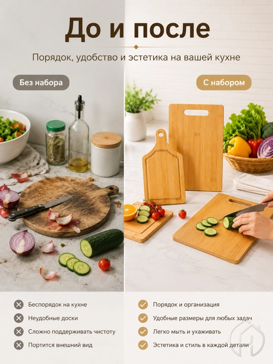 Набор деревянных разделочных досок для кухни – 3 шт. (двусторонние)  DB-13-31 - 