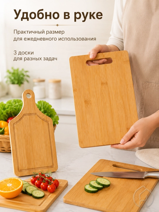 Набор деревянных разделочных досок для кухни – 3 шт. (двусторонние)  DB-13-31