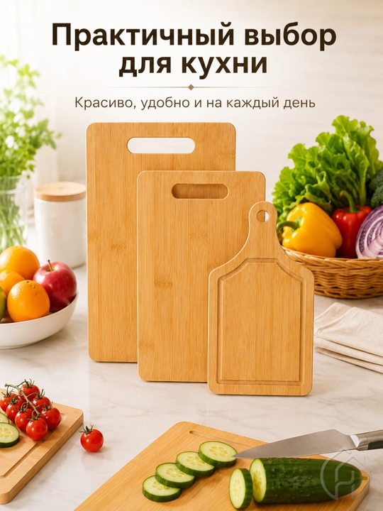 Набор деревянных разделочных досок для кухни – 3 шт. (двусторонние)  DB-13-31