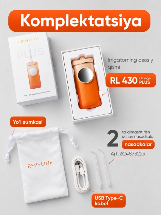 Portativ tish irrigatori Revyline RL 430, buklanadigan, 3 rejim, IPX7, Type-C