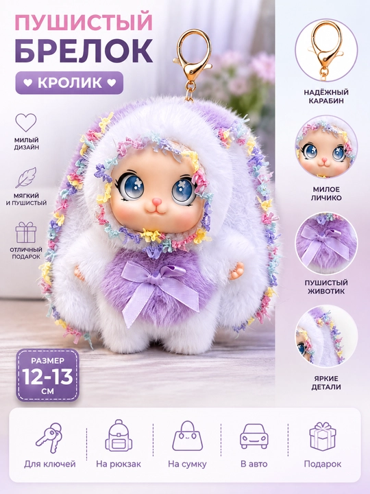Мягкий брелок-кролик — подвеска для сумки, рюкзака и ключей, милый подарок для девочек - 
