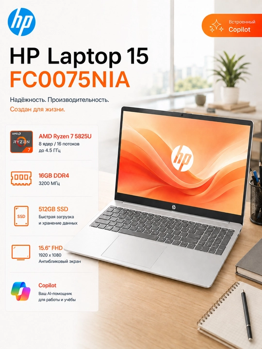 Ноутбук HP AMD R7 5825U DDR4 16GB 512GB 15,6 FHD WINDOWS 11 - 