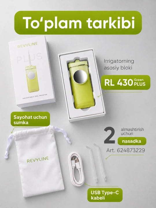 Portativ tish irrigatori Revyline RL 430, buklanadigan, 3 rejim, IPX7, Type-C