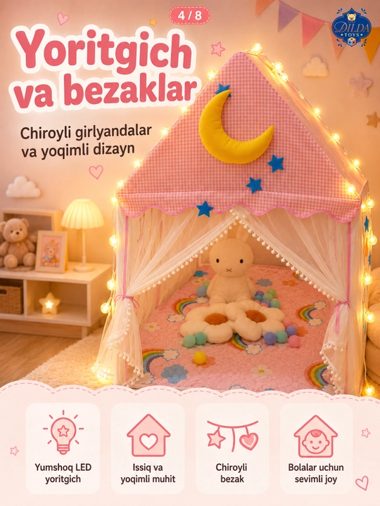 Bolalar o‘yin chodiri, bolalar va o‘yinchoqlar uchun uycha, chodir